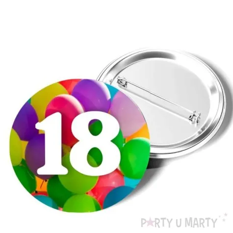 przypinka 18 urodziny okragla kolor mix 56 mm