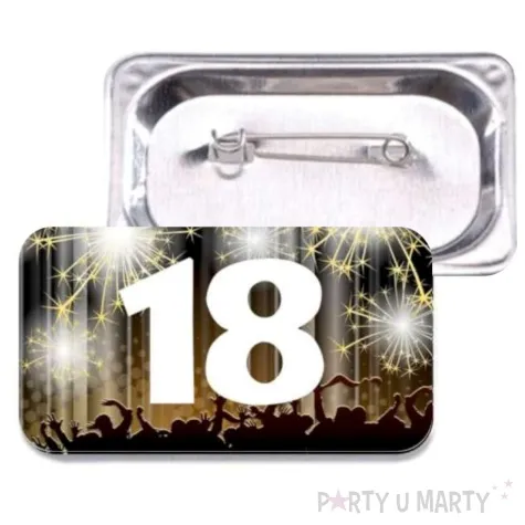 przypinka 18 urodziny prostokatna kolor mix 38x58 mm