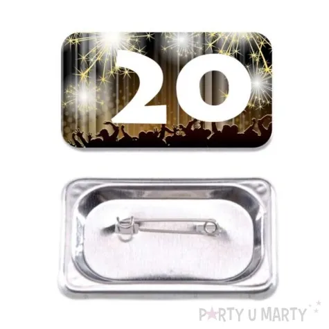 przypinka 20 urodziny prostokatna kolor mix 38x58 mm