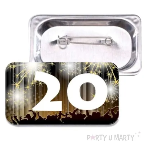 przypinka 20 urodziny prostokatna kolor mix 38x58 mm