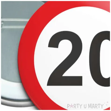 przypinka 20 urodziny traffic birthday okragla 56 mm