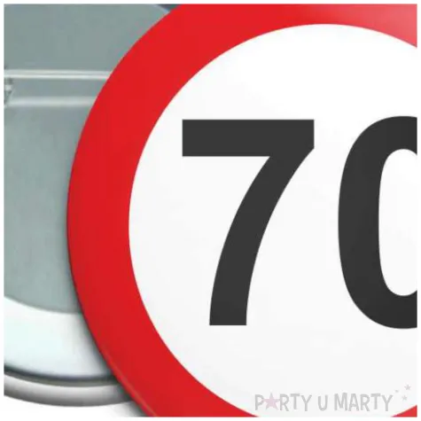 przypinka 70 urodziny traffic birthday okragla 56 mm