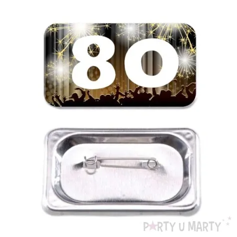 przypinka 80 urodziny prostokatna kolor mix 38x58 mm