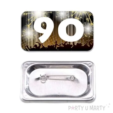 przypinka 90 urodziny prostokatna kolor mix 38x58 mm