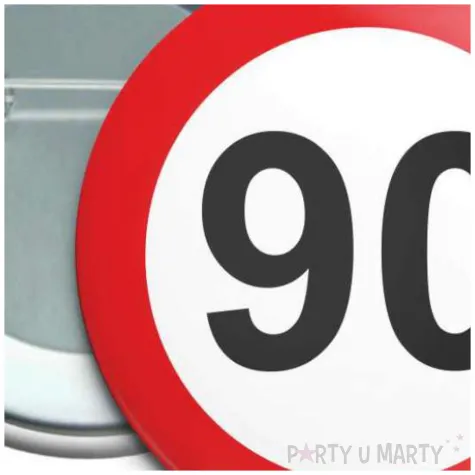przypinka 90 urodziny traffic birthday okragla 56 mm