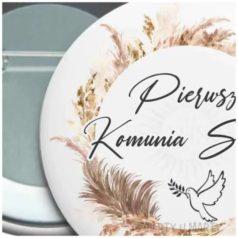 przypinka komunia swieta boho okragla 56 mm
