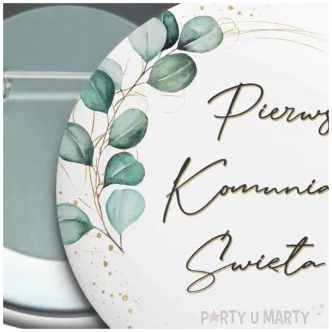 przypinka komunia swieta eukaliptus z hostia okragla 56 mm