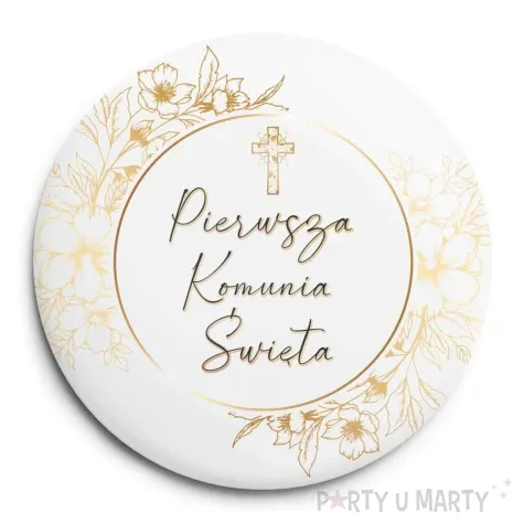 przypinka komunia swieta gold line glamour okragla 56 mm