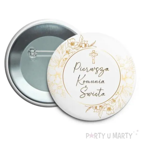 przypinka komunia swieta gold line glamour okragla 56 mm