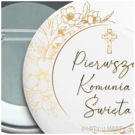 przypinka komunia swieta gold line glamour okragla 56 mm