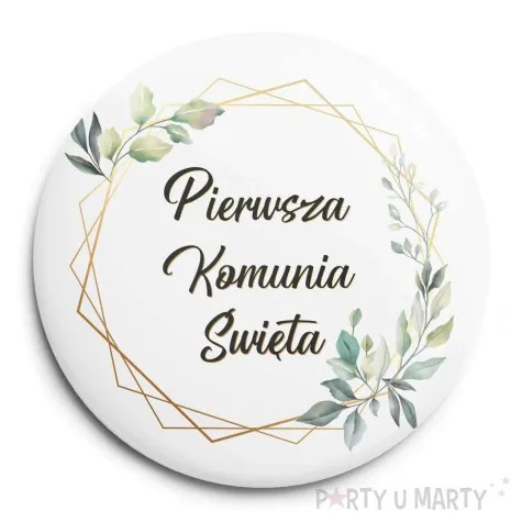 przypinka komunia swieta mietowa geometria okragla 56 mm