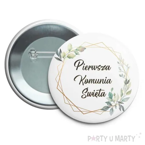 przypinka komunia swieta mietowa geometria okragla 56 mm