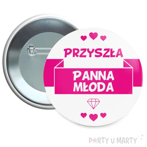 przypinka wieczor panienski przyszla panna mloda bialo rozowy 5 6 cm