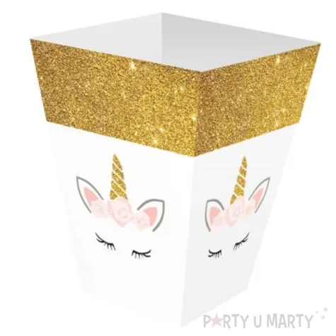 pudelka na popcorn jednorozce bialy congee 6 szt