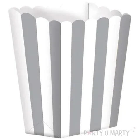 pudelka na popcorn paski srebrne 5 szt