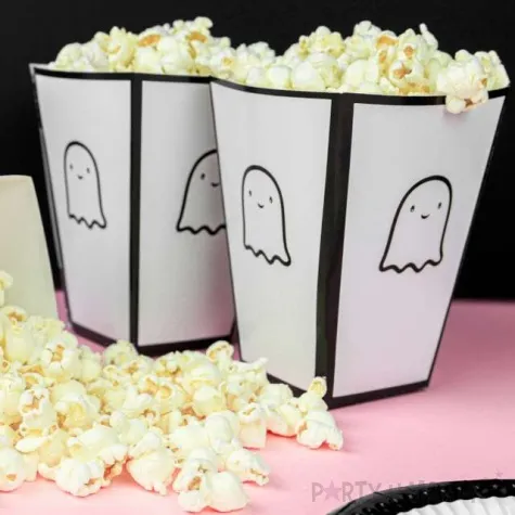 pudelka na popcorn wesoly duszek halloween czarno bialy congee 6 szt