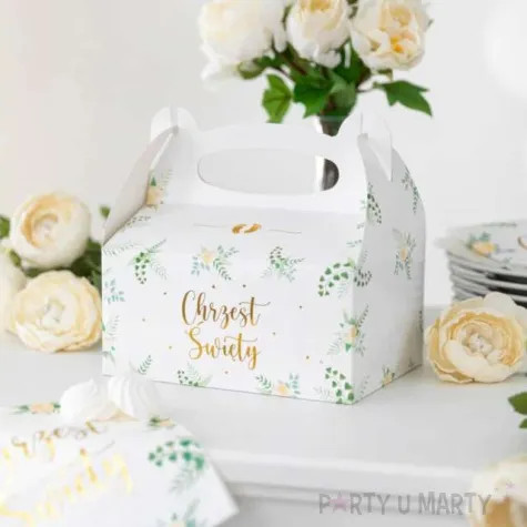 pudelko na ciasto chrzest swiety eukaliptus bialy partypal 10 szt