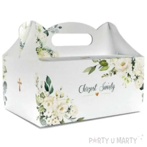 pudelko na ciasto chrzest swiety eukaliptus i serce bialy toledo 5 szt