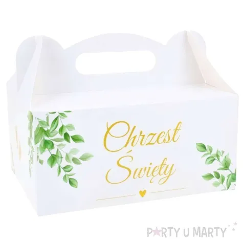 pudelko na ciasto chrzest swiety listki bialy dekolo 5 szt