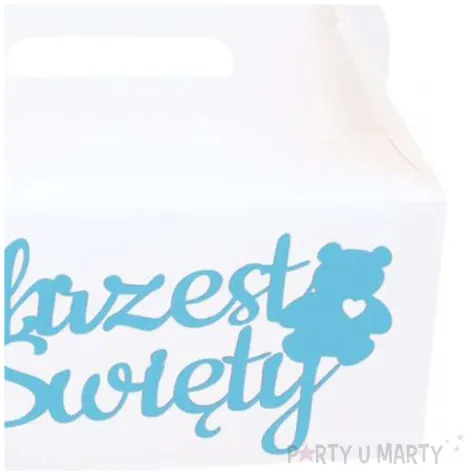 pudelko na ciasto chrzest swiety mis bialy niebieski dekolo 10 szt