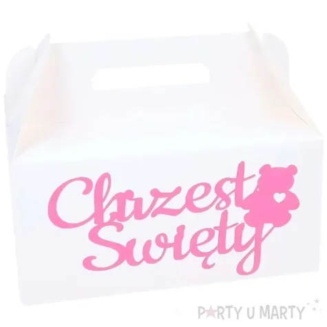 pudelko na ciasto chrzest swiety mis bialy rozowy dekolo 5 szt