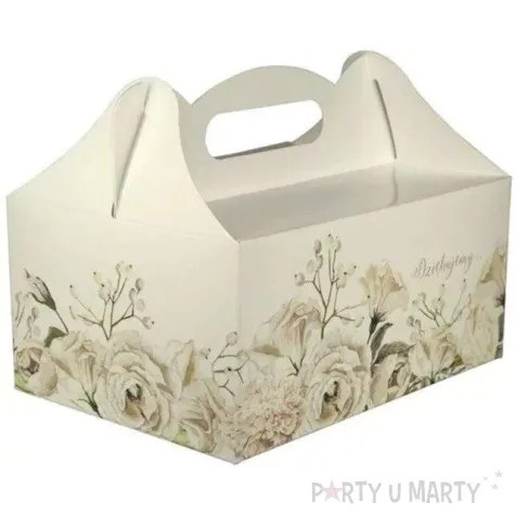 pudelko na ciasto dziekujemy biale kwiaty toledo 5 szt