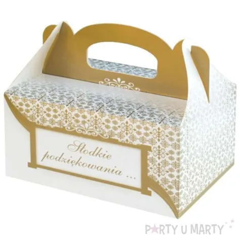 pudelko na ciasto slodkie podziekowanie bialo zlote fsopakowania 5 szt