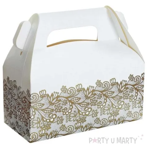 pudelko na ciasto zlote liscie bialy godan 6 szt