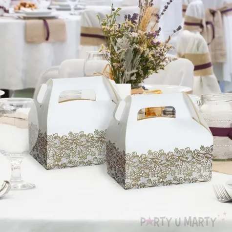 pudelko na ciasto zlote liscie bialy godan 6 szt