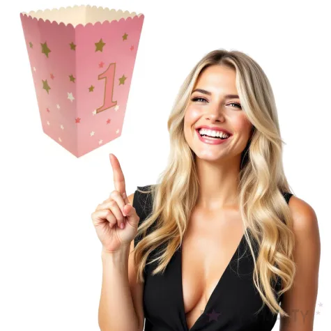 pudelko na popcorn urodziny rozowa cyfra 1 jix 6 szt