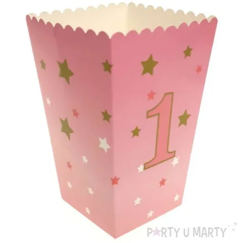 pudelko na popcorn urodziny rozowa cyfra 1 jix 6 szt