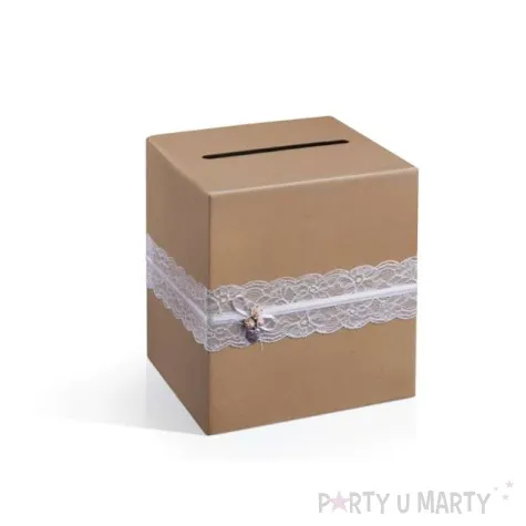 pudelko na telegramy biala koronka partydeco 24 x 24 x 24 cm