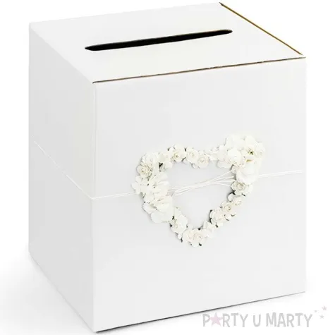 pudelko na telegramy piekne serce bialy partydeco 24x24x24 cm