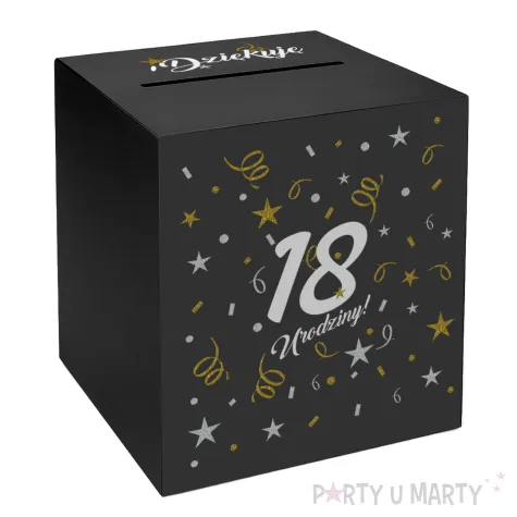 pudelko na telegramy skrzynka na koperty i pienidze 18 urodziny glamour osiemnastka czarne