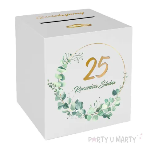 pudelko na telegramy skrzynka na koperty i pienidze 25 rocznica slubu srebrne gody biala