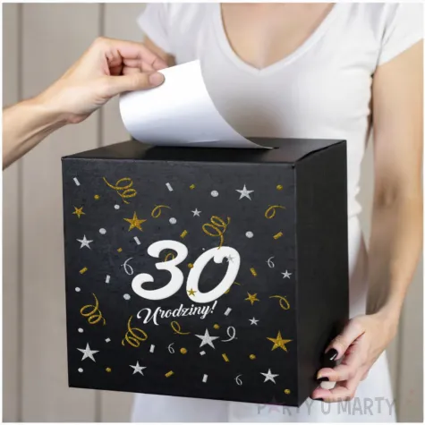 pudelko na telegramy skrzynka na koperty i pienidze 30 urodziny glamour czarne