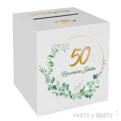 pudelko na telegramy skrzynka na koperty i pienidze 50 rocznica slubu zlote gody biala