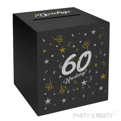 pudelko na telegramy skrzynka na koperty i pienidze 60 urodziny glamour czarne