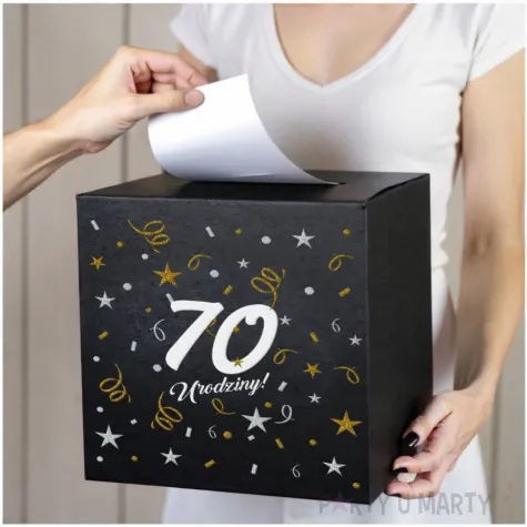 pudelko na telegramy skrzynka na koperty i pienidze 70 urodziny glamour czarne