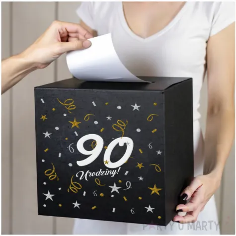pudelko na telegramy skrzynka na koperty i pienidze 90 urodziny glamour czarne