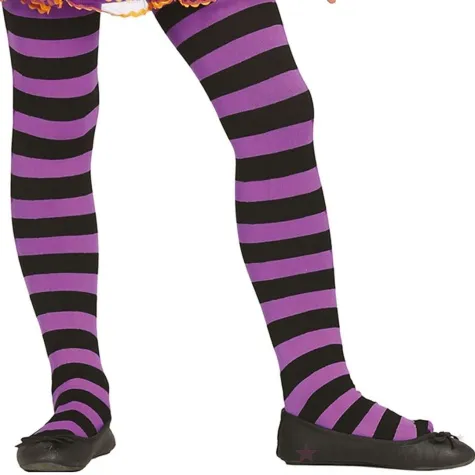 rajstopy dla dzieci w paski halloween fioletowo czarny guirca 122 152 cm