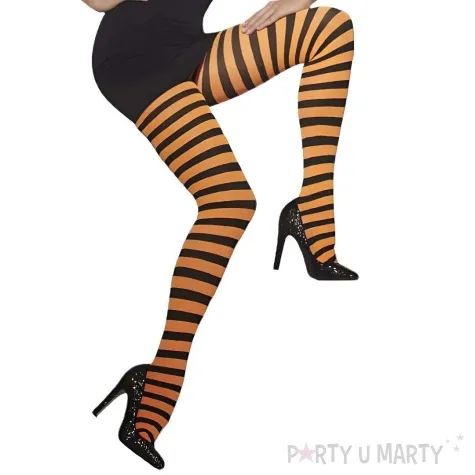 rajstopy halloween w paski pomaranczowo czarne smiffys rozm uniw