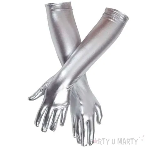 rekawiczki elegant metaliczne srebrny guirca 44 cm