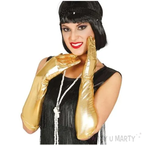 rekawiczki elegant metaliczne zlote guirca 44 cm