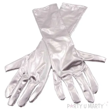 rekawiczki retro metaliczne srebrne folat 40 cm