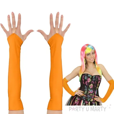 rekawiczki satynowe neonowe dlugie lata 80 pomaranczowy widmann 43 cm