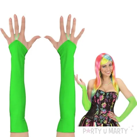 rekawiczki satynowe neonowe dlugie lata 80 zielony widmann 43 cm