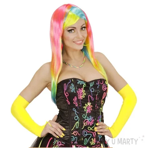 rekawiczki satynowe neonowe dlugie lata 80 zolty widmann 43 cm