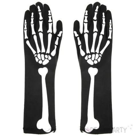 rekawiczki szkielet dlugie czarno biale partypal 36 cm