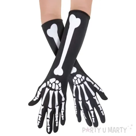 rekawiczki szkielet dlugie czarno biale tropic 36 cm